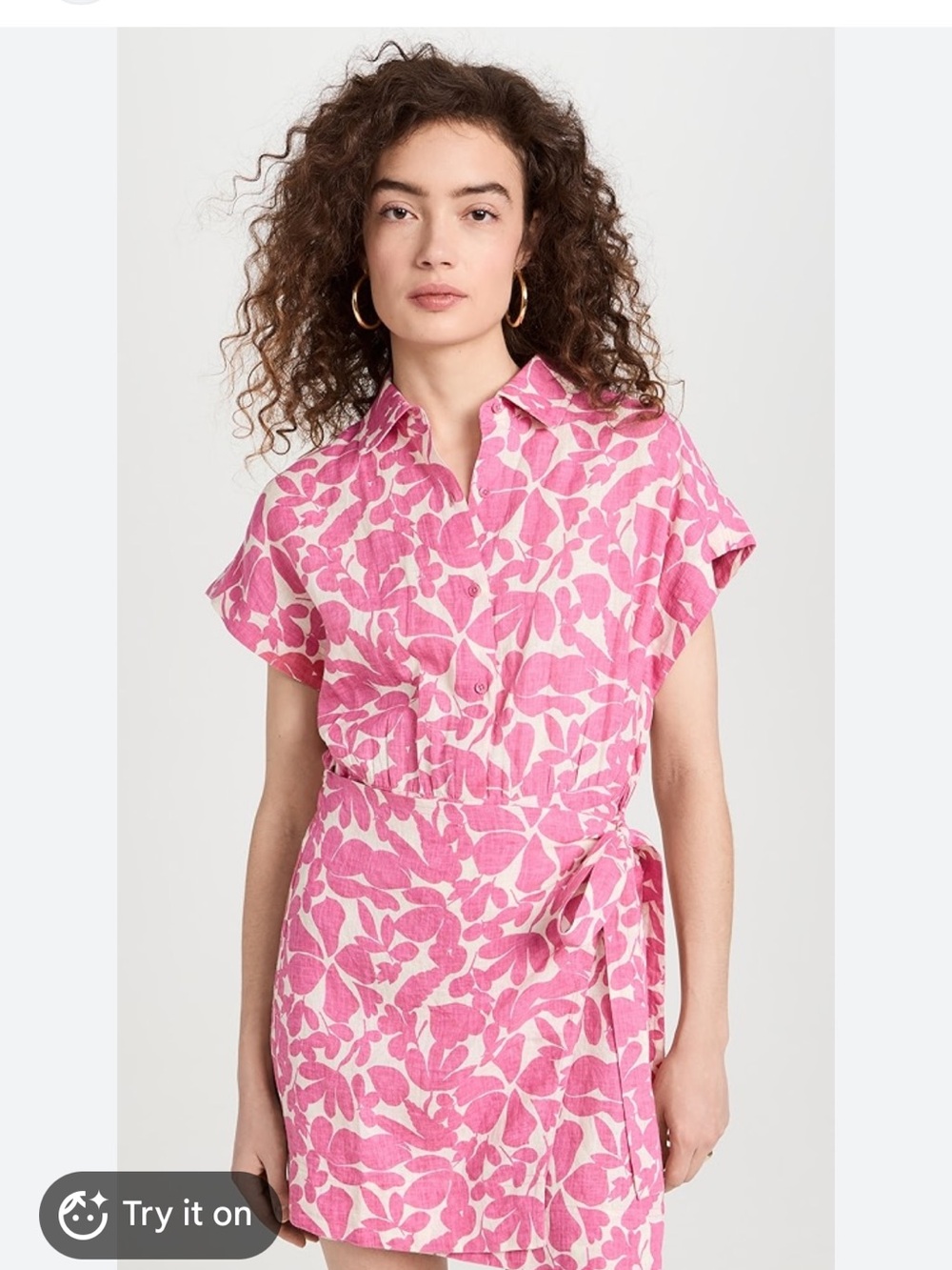 Apiece Apart Pink White Leaf-Print Wrap Mini Dress catania linen small